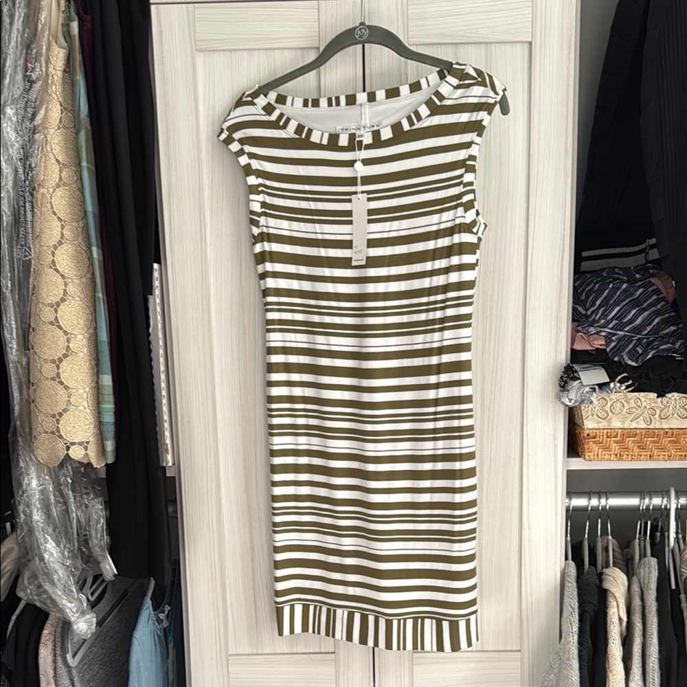 Trina Turk Black and White Sheath Midi Dress NWT